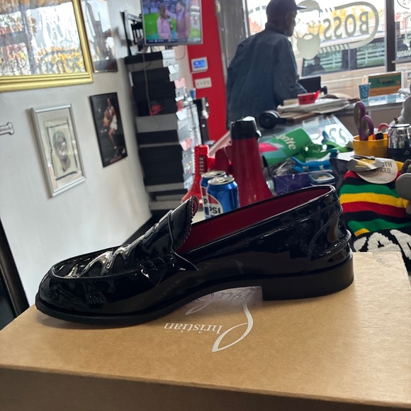 CHRISTIAN LOUBOUTIN Penny Flat Black Patent Leather Loafers SZ 46 Pre Owned Used - Picture 15 of 16